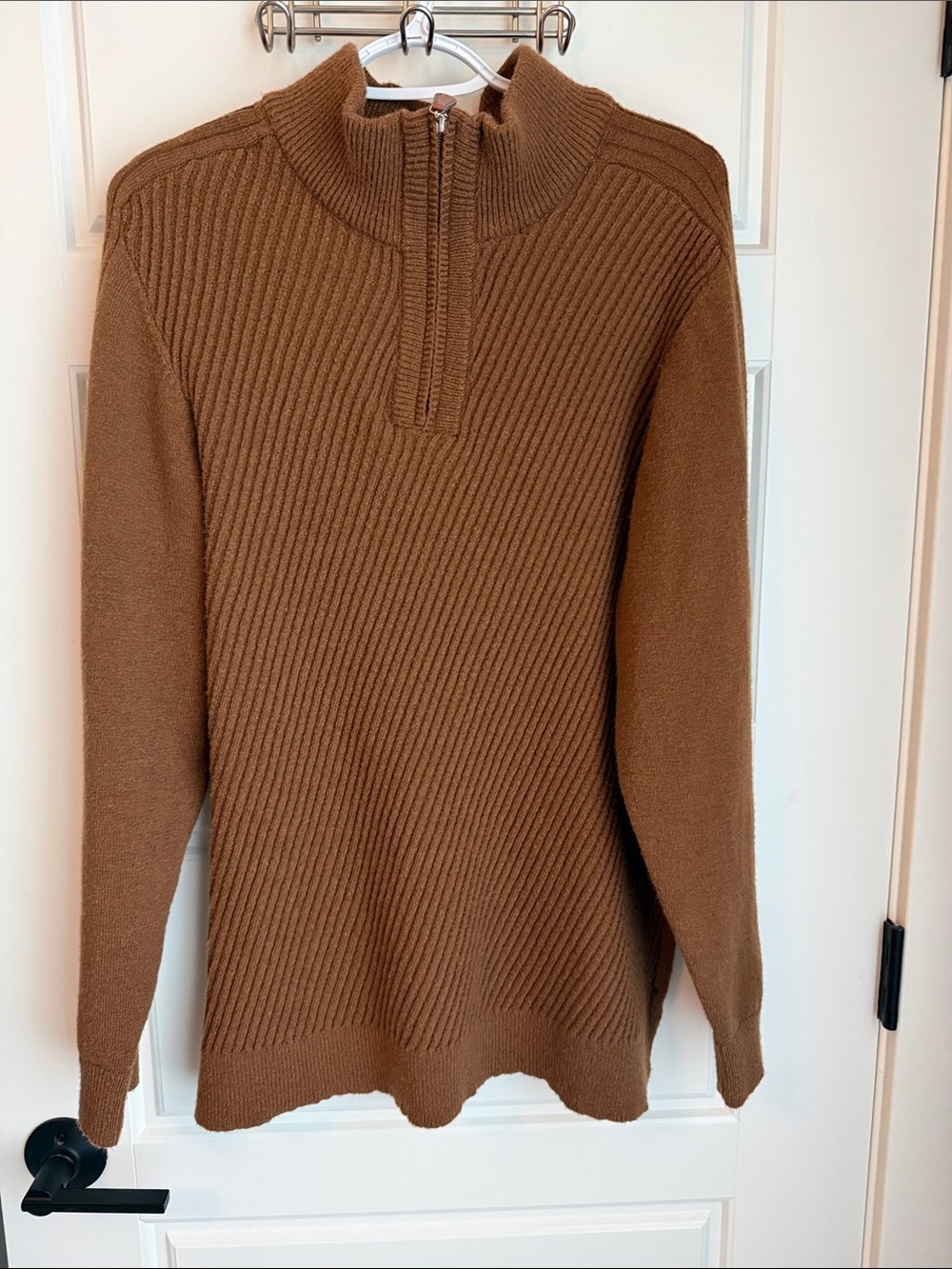 Men's Zip-Front Ribbed Sweater in Brown